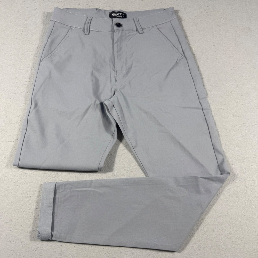 Gingtto Mens Slim‎ Fit Chino Pants Light Gray Stretch Trousers 30W 28L